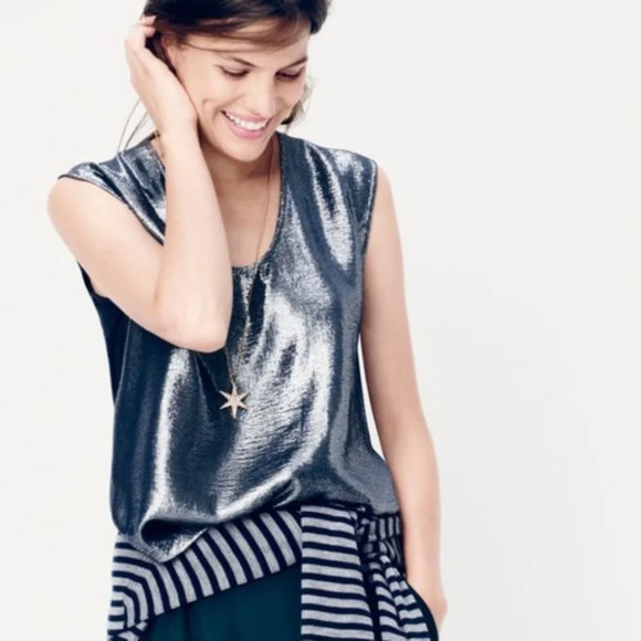 J. Crew Silk  Metallic-front tank in Ivory size XXS - Picture 2 of 9